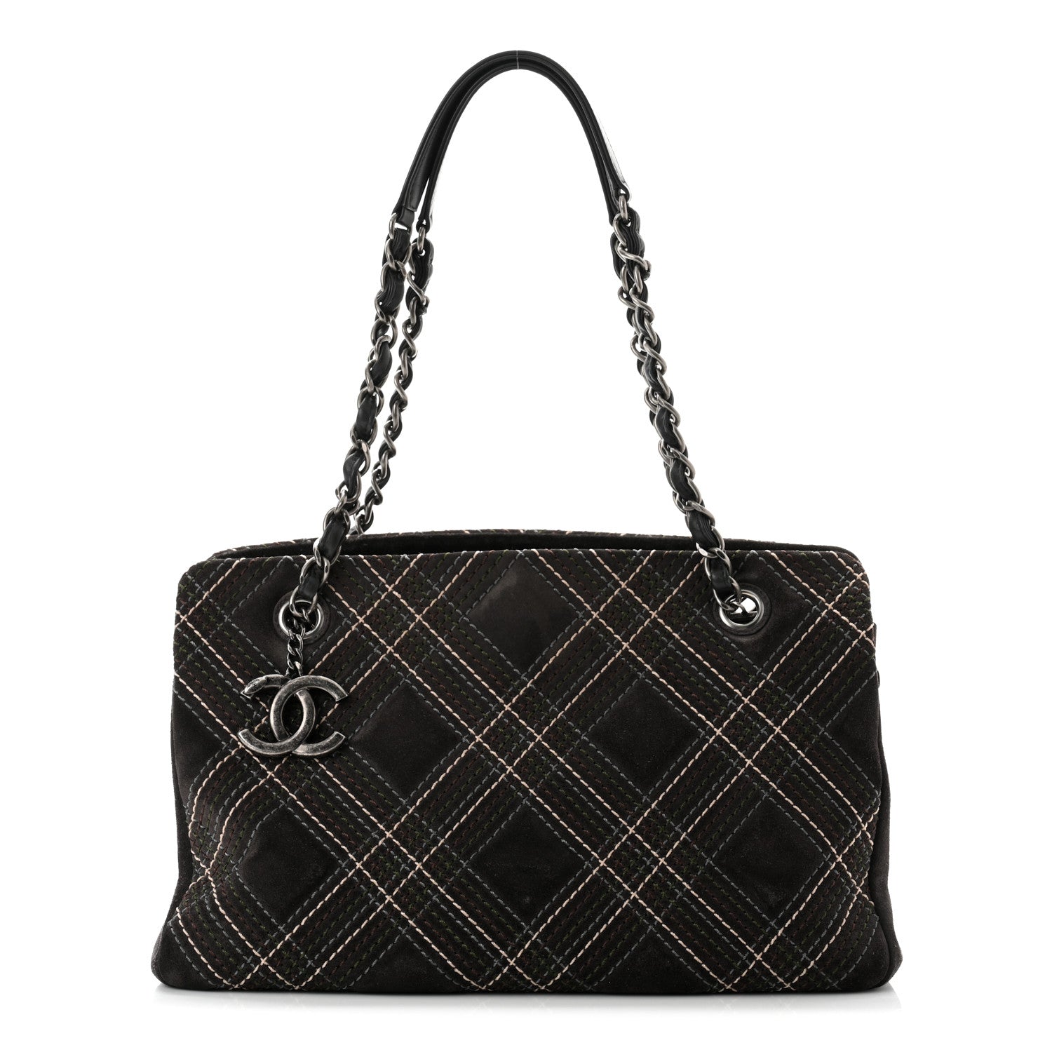 Chanel Suede Stitched Saltire CC Zip Shopping Tote Grey Multicolor 1 of 11