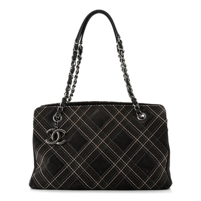 Chanel Suede Stitched Saltire CC Zip Shopping Tote Grey Multicolor 1 of 11