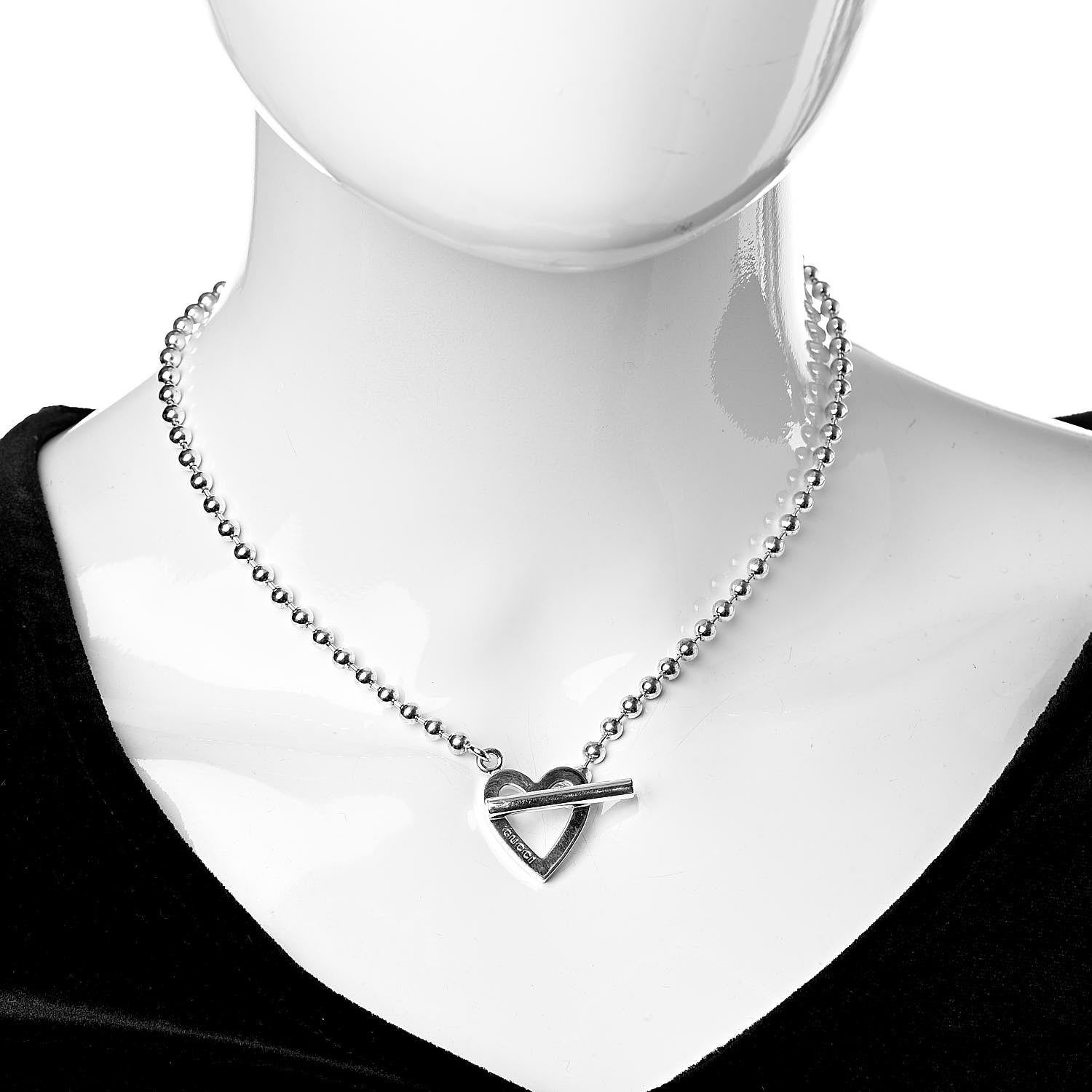Gucci Sterling Silver Heart Toggle Necklace 2 of 4