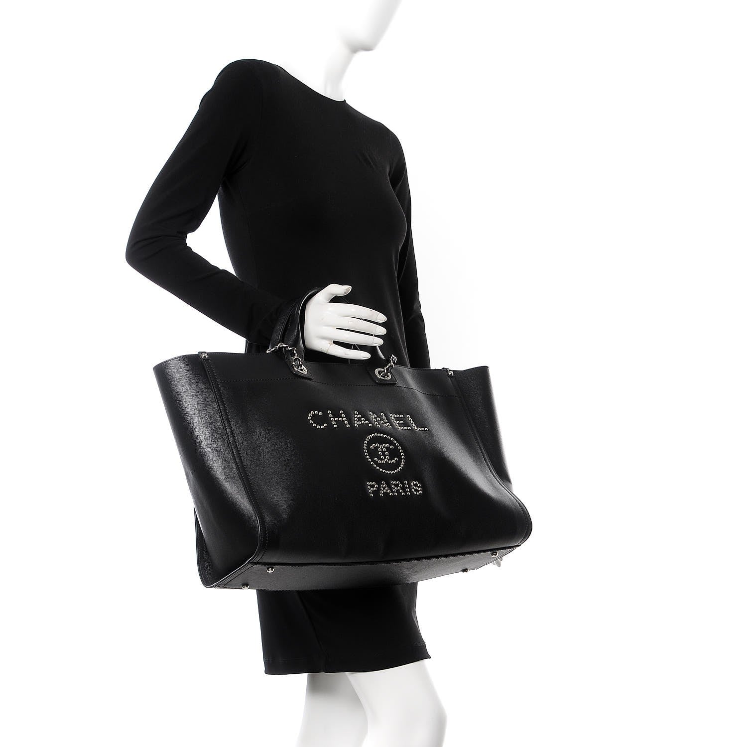 Chanel Caviar Extra Large Studded Deauville Tote Black 2 of 13
