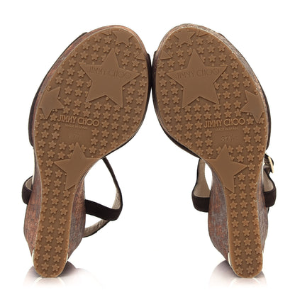 Jimmy Choo Suede Cork Perla 120 Wedge Sandals 37.5 Pecan 6 of 9