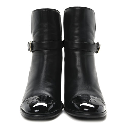 Chanel Calfskin Patent Cap Toe Interlocking CC Ankle Boots 39 Black 3 of 10
