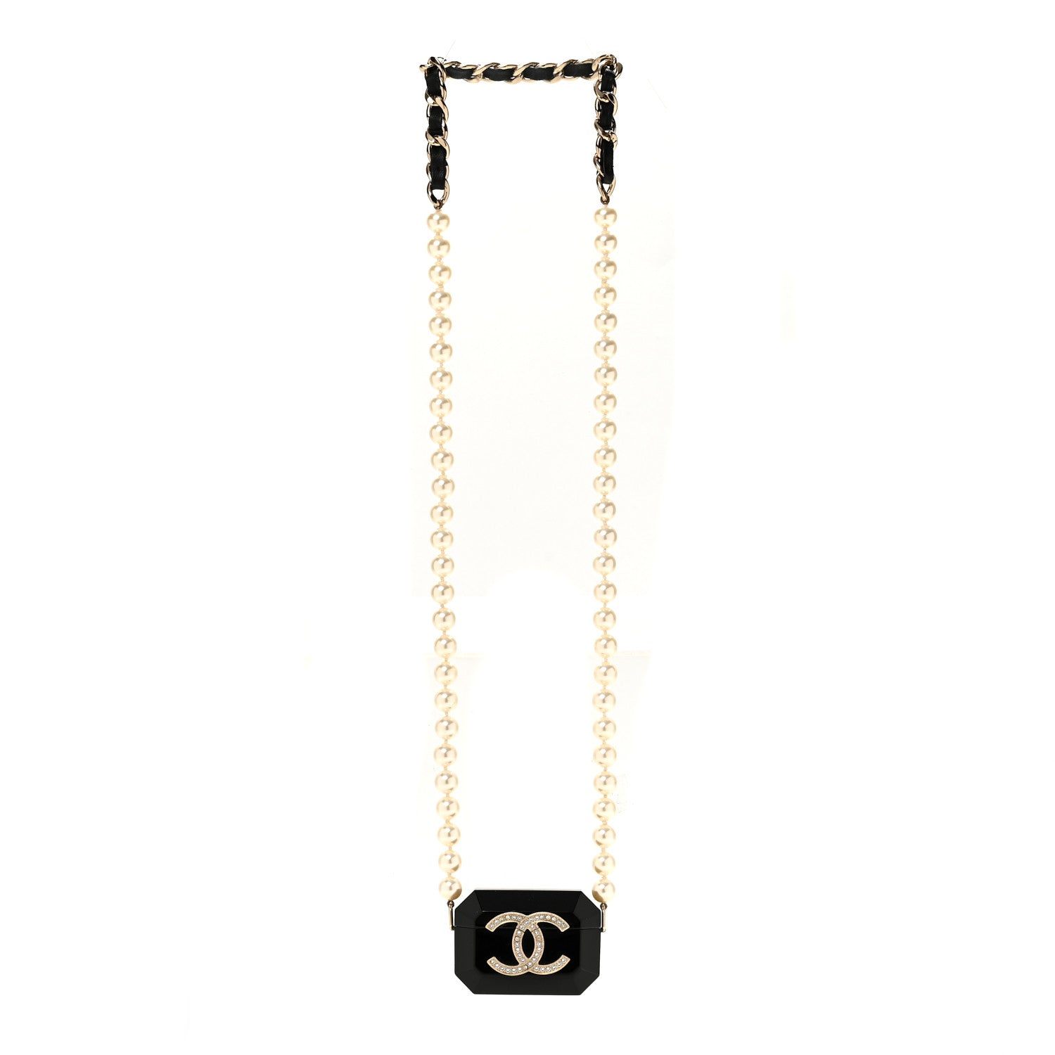 Chanel Resin Crystal Pearl Airpods Pro Holder Necklace Black Pearly White 3 of 6