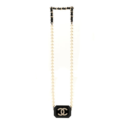 Chanel Resin Crystal Pearl Airpods Pro Holder Necklace Black Pearly White 3 of 6