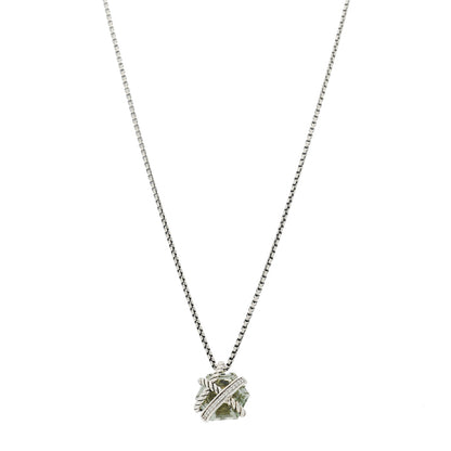 David Yurman Sterling Silver Diamond Prasiolite 10mm Petite Cable Wrap Pendant Necklace 1 of 5