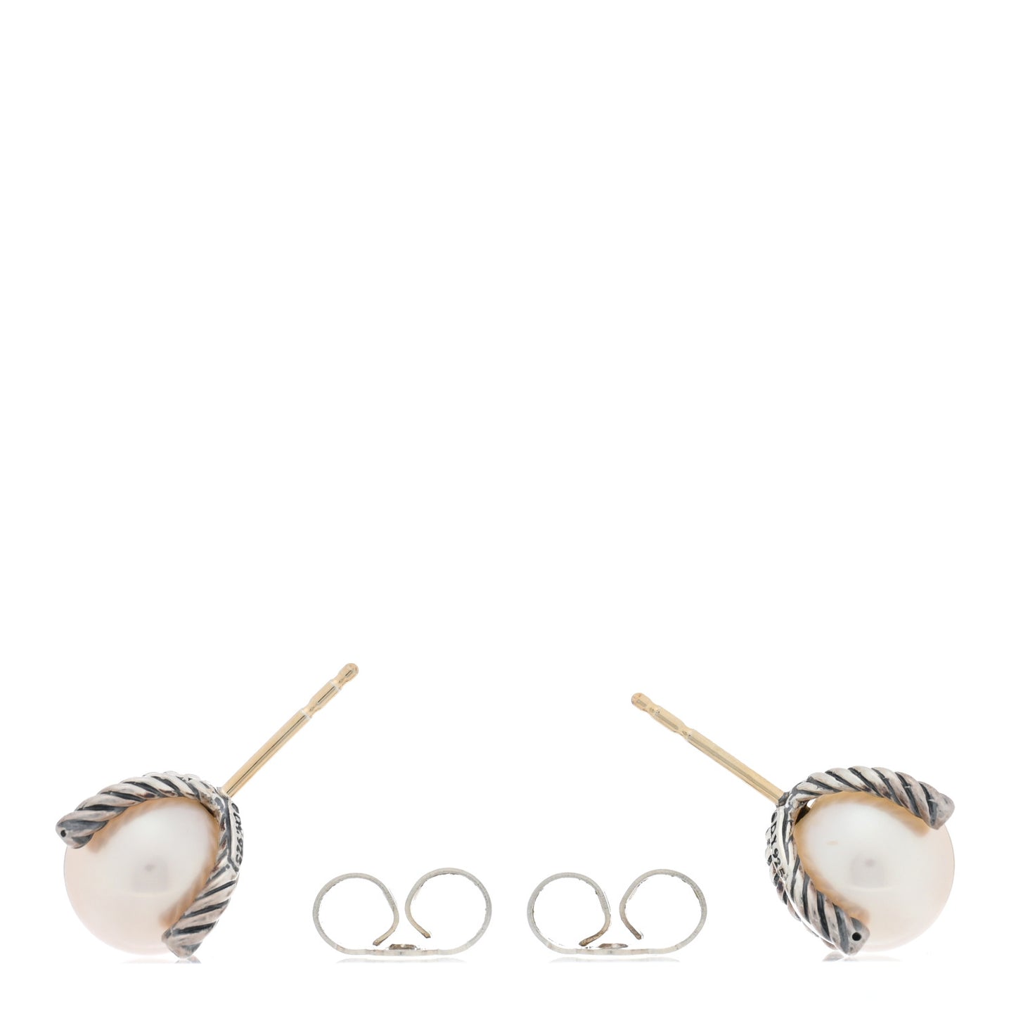 Sterling Silver Diamond Cultured Pearl 10mm Cable Stud Earrings