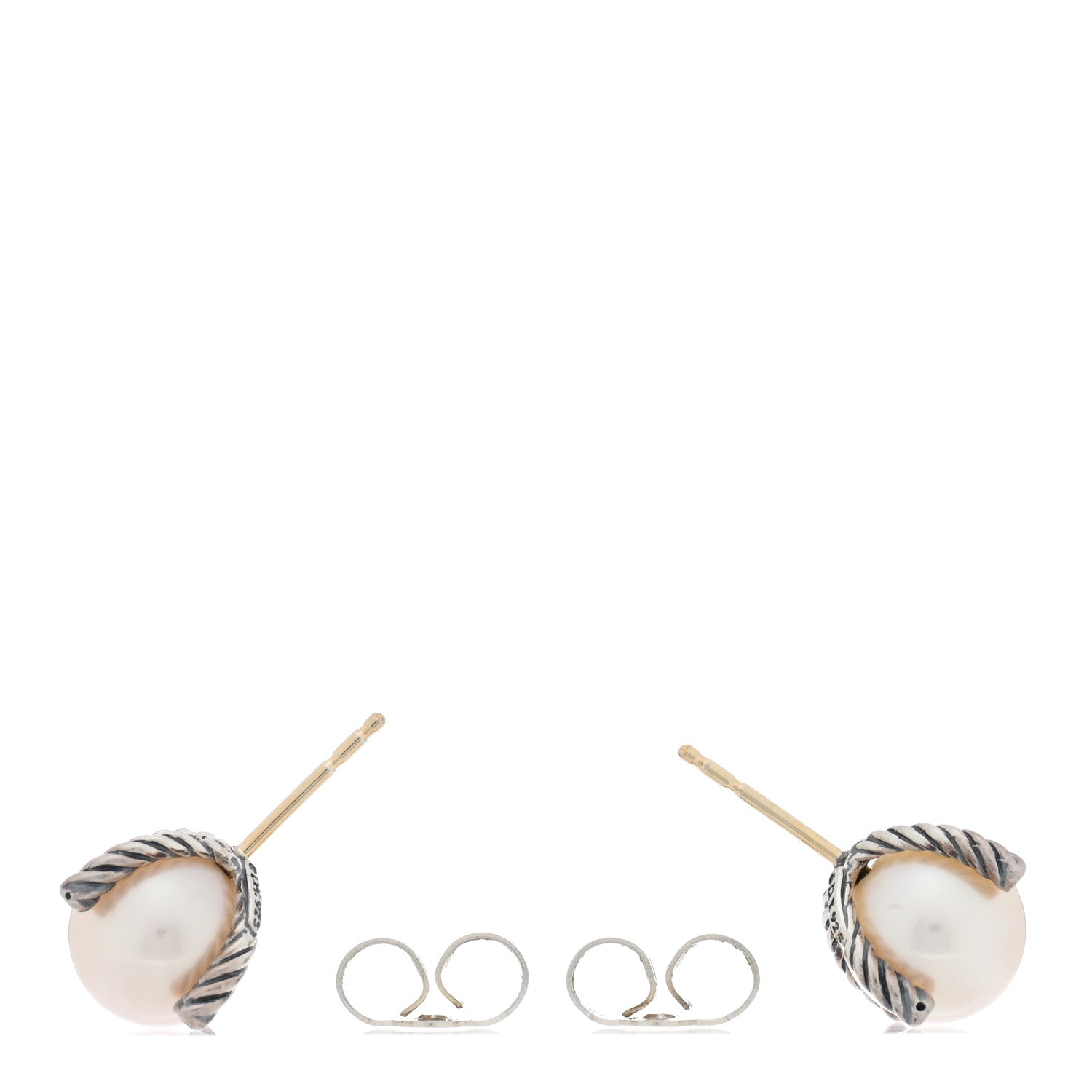 David Yurman Sterling Silver Diamond Cultured Pearl 10mm Cable Stud Earrings 3 of 4