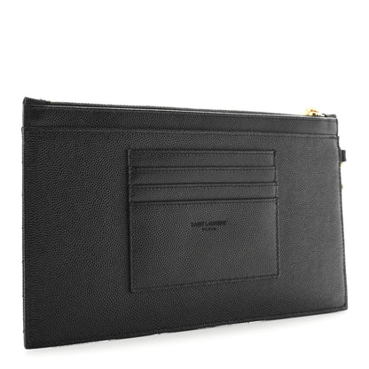 Saint Laurent Grain De Poudre Chevron Monogram Large Bill Pouch Black 3 of 8