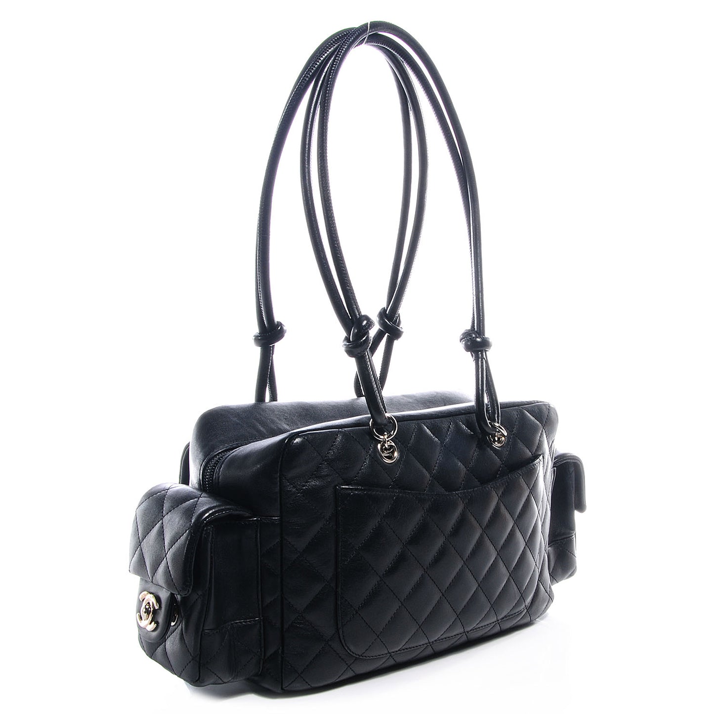 Calfskin Quilted Large Cambon Multipocket Reporter Black White