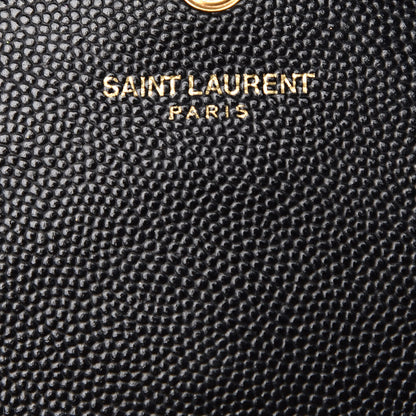 Saint Laurent Grain De Poudre Matelasse Chevron Monogram Envelope Chain Wallet Black 6 of 17
