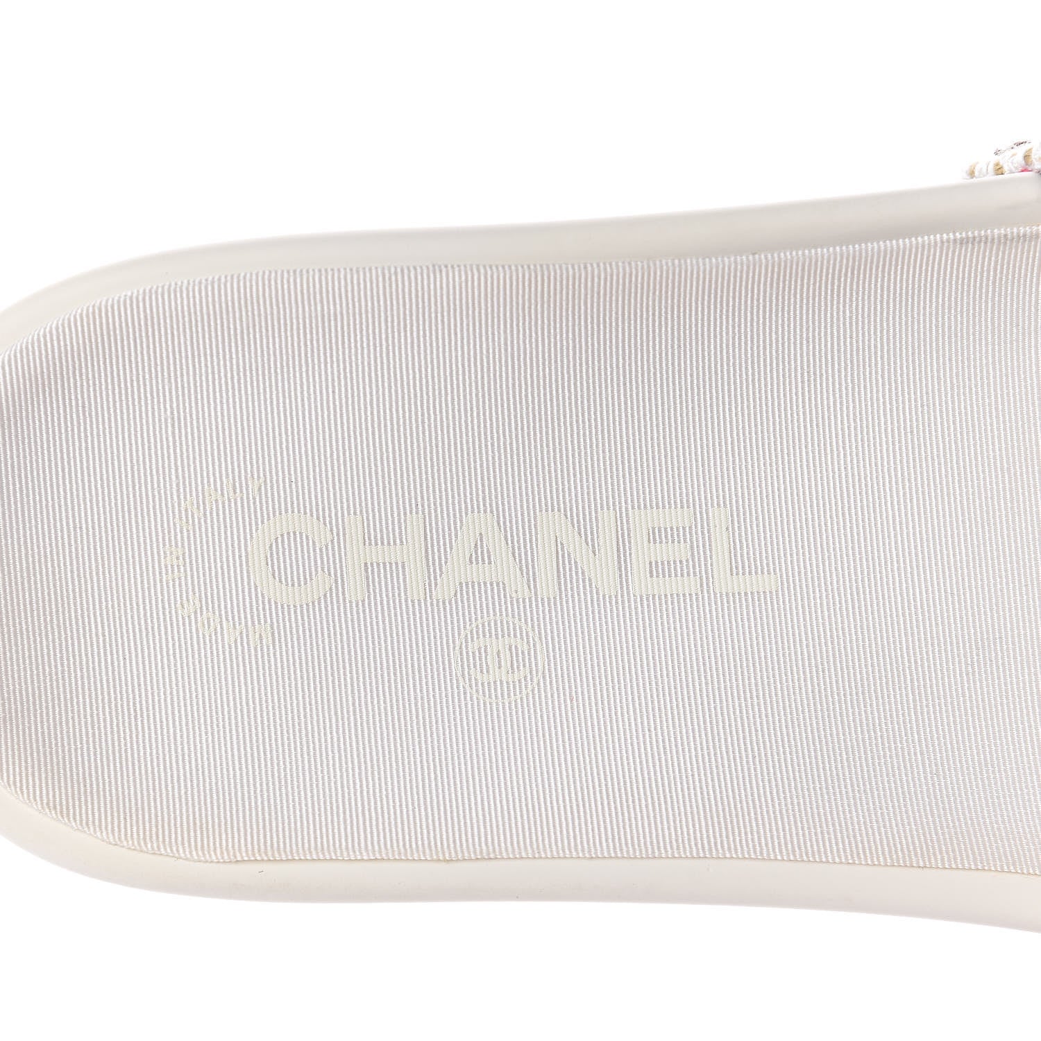 Chanel Tweed Grosgrain Camellia Flat Sandals 37 Ivory Ecru Green 9 of 10