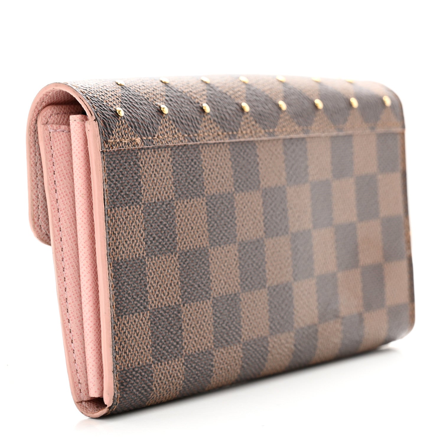 Louis Vuitton Damier Ebene Studded Sarah Wallet NM Rose Ballerine 4 of 24