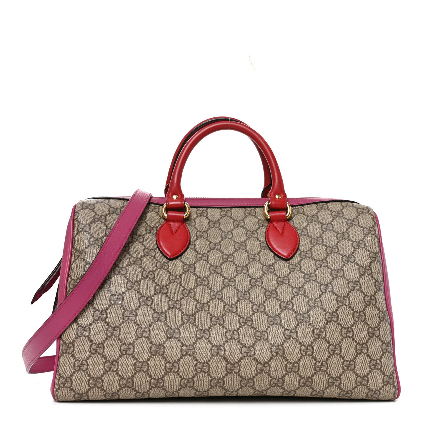 GG Supreme Monogram Medium Boston Beige Hibiscus Red New Rosette
