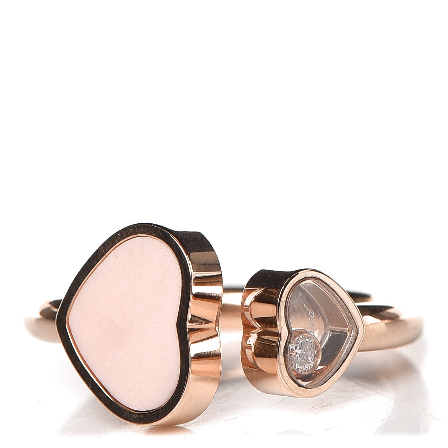 Chopard 18K Rose Gold Rose Stone Diamond Happy Hearts Ring 52 6 1 of 5