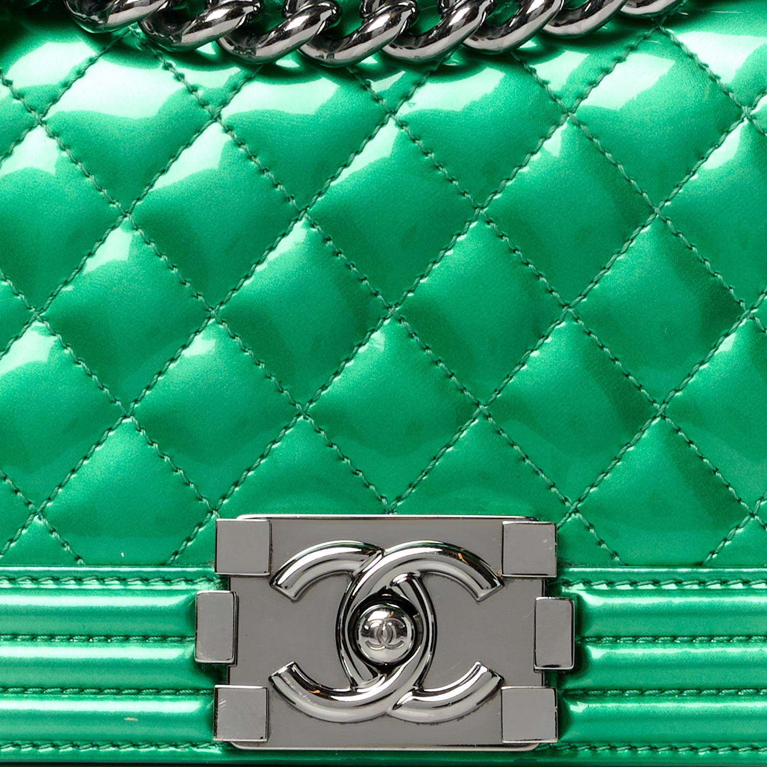 Chanel Metallic Patent Calfskin Quilted Small Boy Flap Green 8 of 15