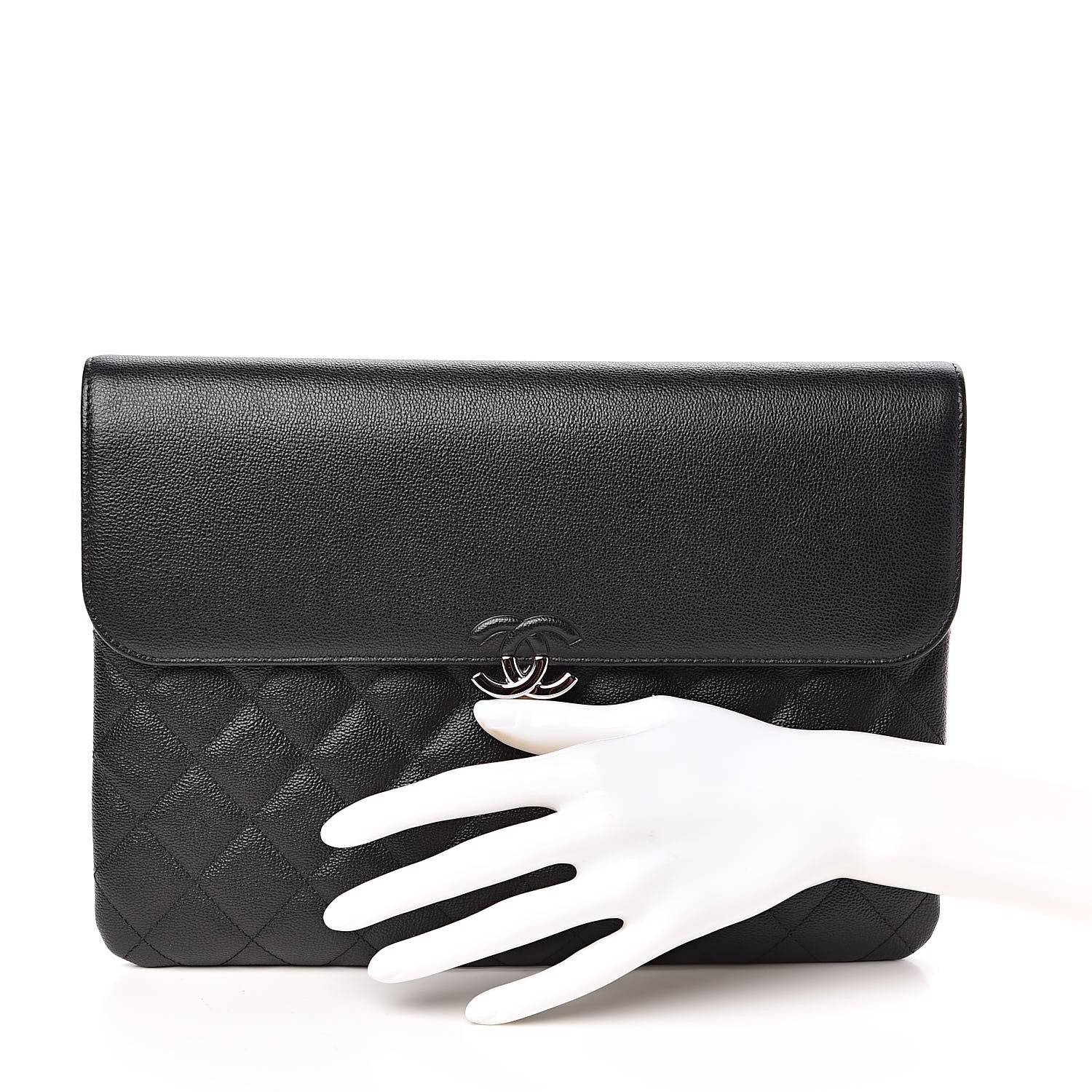 Chanel Grained Calfskin Quilted CC Box Pouch Black 2 of 8