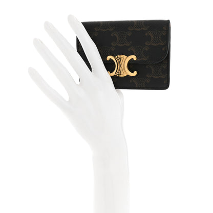 Celine Triomphe Canvas Calfskin Flap Card Holder Tan 2 of 7