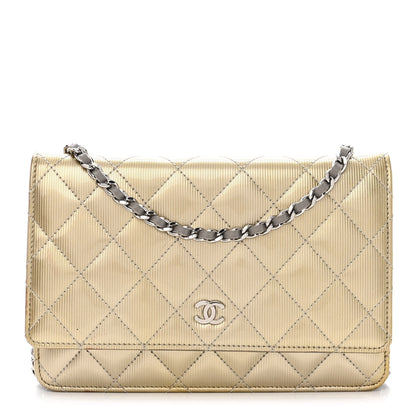Chanel Striated Patent Quilted Wallet On Chain WOC Beige 1 of 12