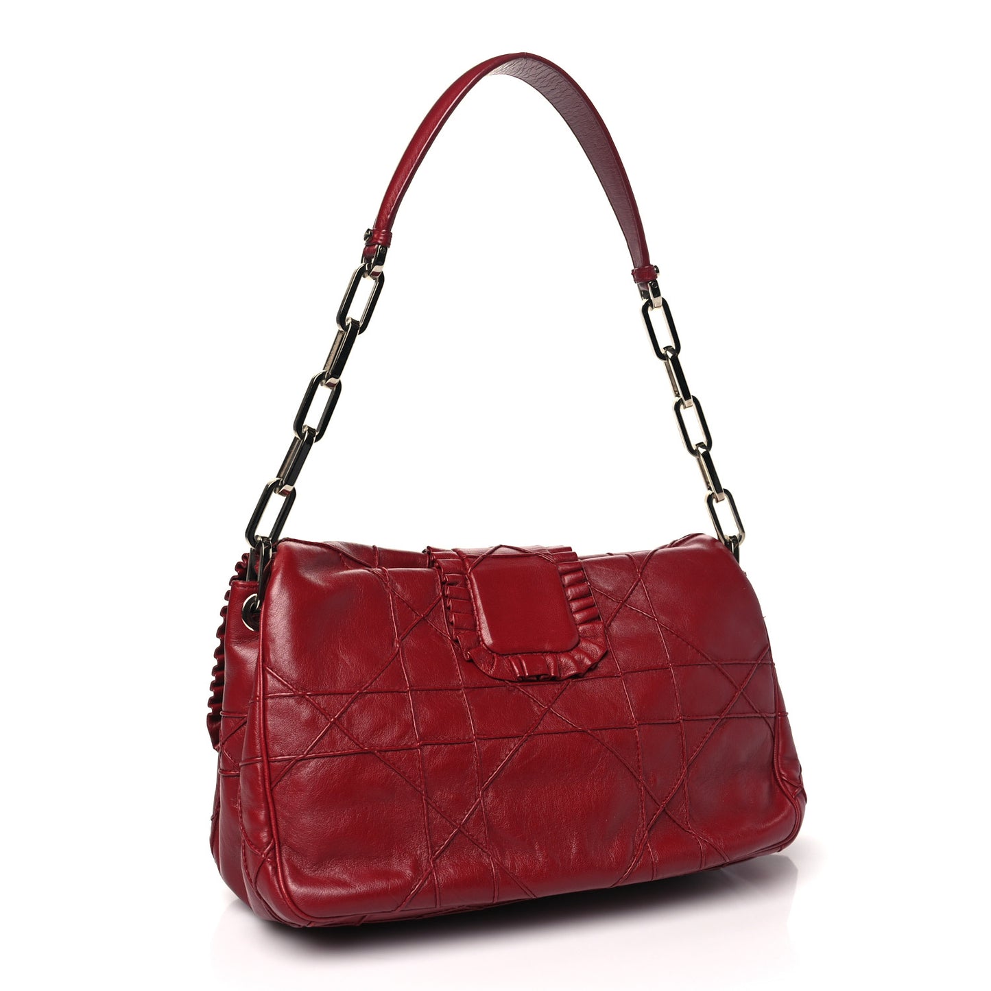 Lambskin Cannage Ruffle New Lock Flap Red