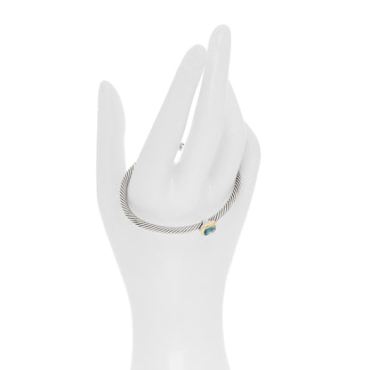 David Yurman Sterling Silver 18K Gold Blue Topaz 4mm Cable Classics Station Bracelet 2 of 5