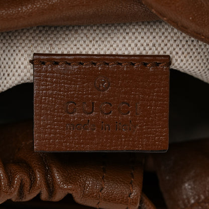 Gucci GG Supreme Monogram Azalea Sakai Calfskin Small Horsebit 1955 Drawstring Bucket Bag Beige Ebony Brown Sugar 6 of 11