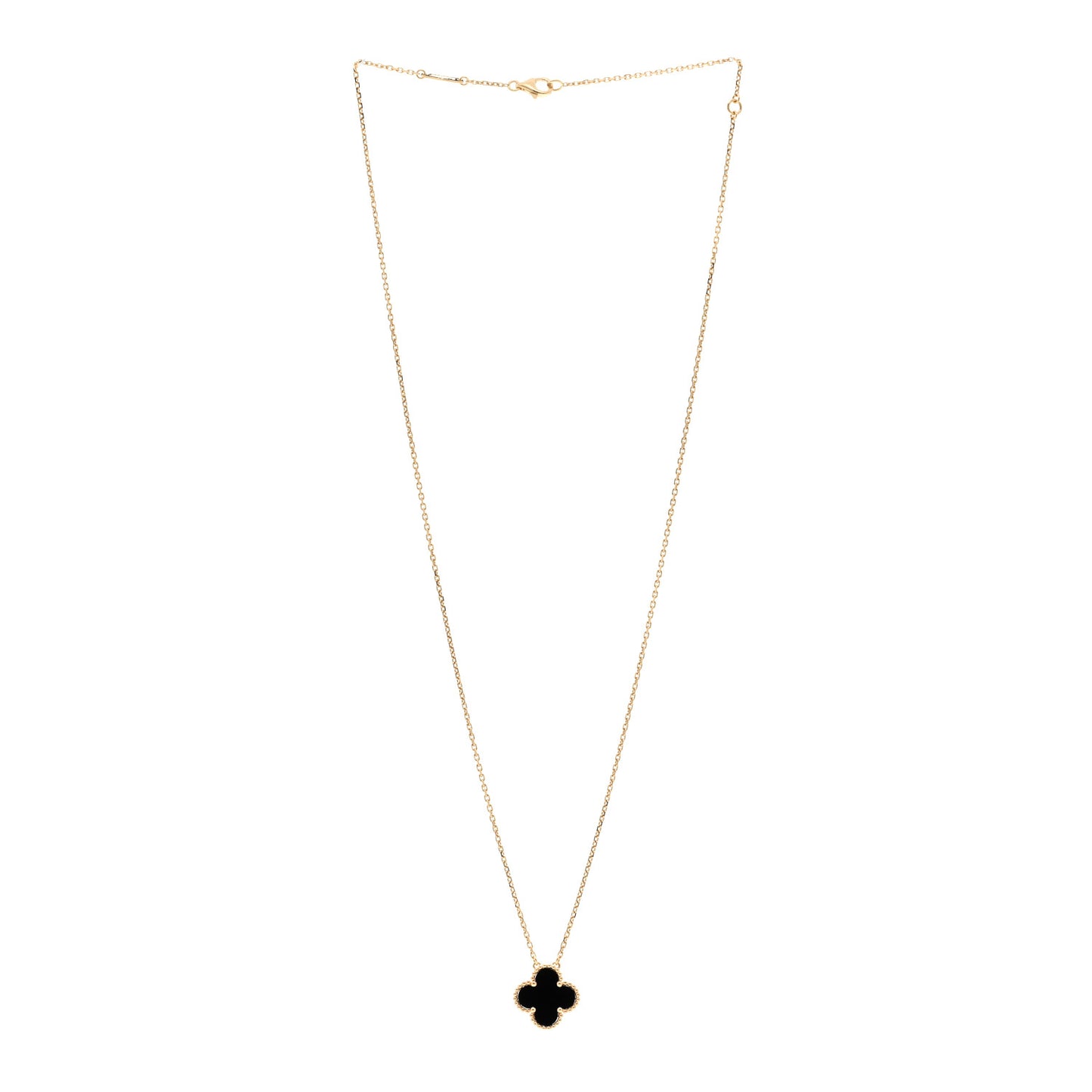 18K Yellow Gold Black Onyx Vintage Alhambra Pendant Necklace