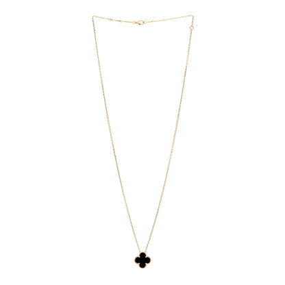 Van Cleef & Arpels 18K Yellow Gold Black Onyx Vintage Alhambra Pendant Necklace 3 of 5