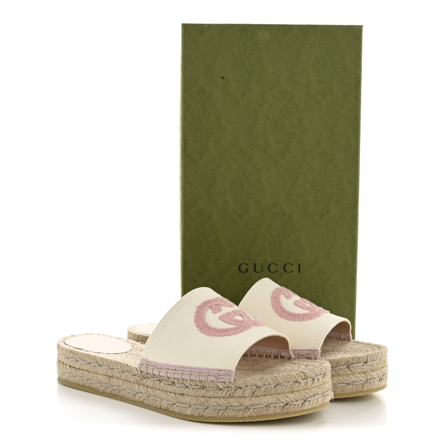 Gucci Canvas Interlocking G Espadrille Slide Sandals 38 Mystic White Shell 10 of 10