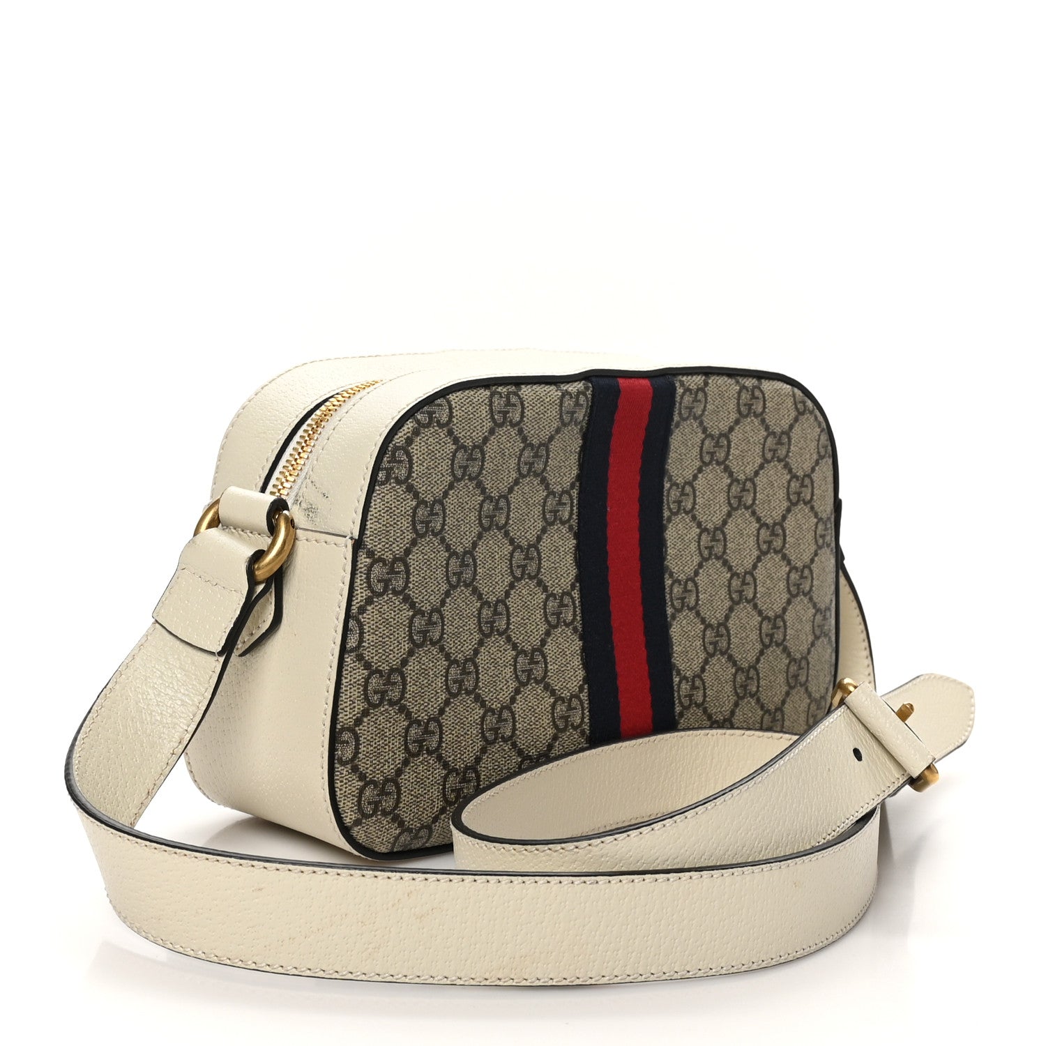 Gucci GG Supreme Monogram Textured Calfskin Web Small Ophidia Camera Bag Beige Ebony Mystic White 3 of 9