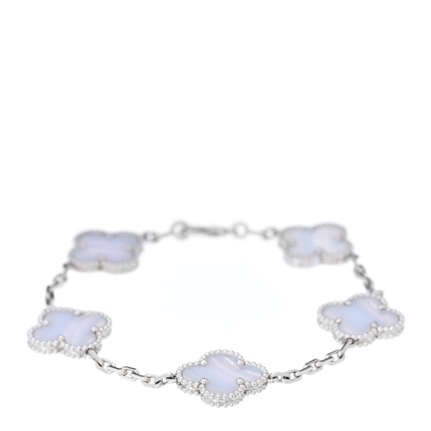 Van Cleef & Arpels 18K White Gold Chalcedony 5 Motifs Vintage Alhambra Bracelet 1 of 6