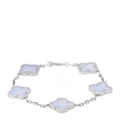 Van Cleef & Arpels 18K White Gold Chalcedony 5 Motifs Vintage Alhambra Bracelet 1 of 6