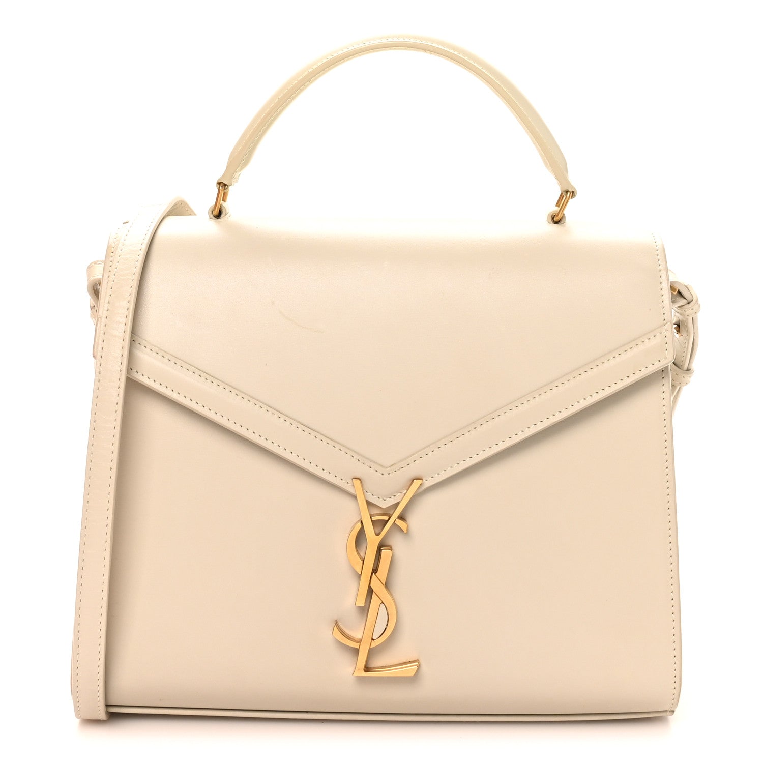 Saint Laurent Smooth Calfskin Medium Classic Monogram Cassandra Top Handle Crema Soft Rouge Legion 1 of 10