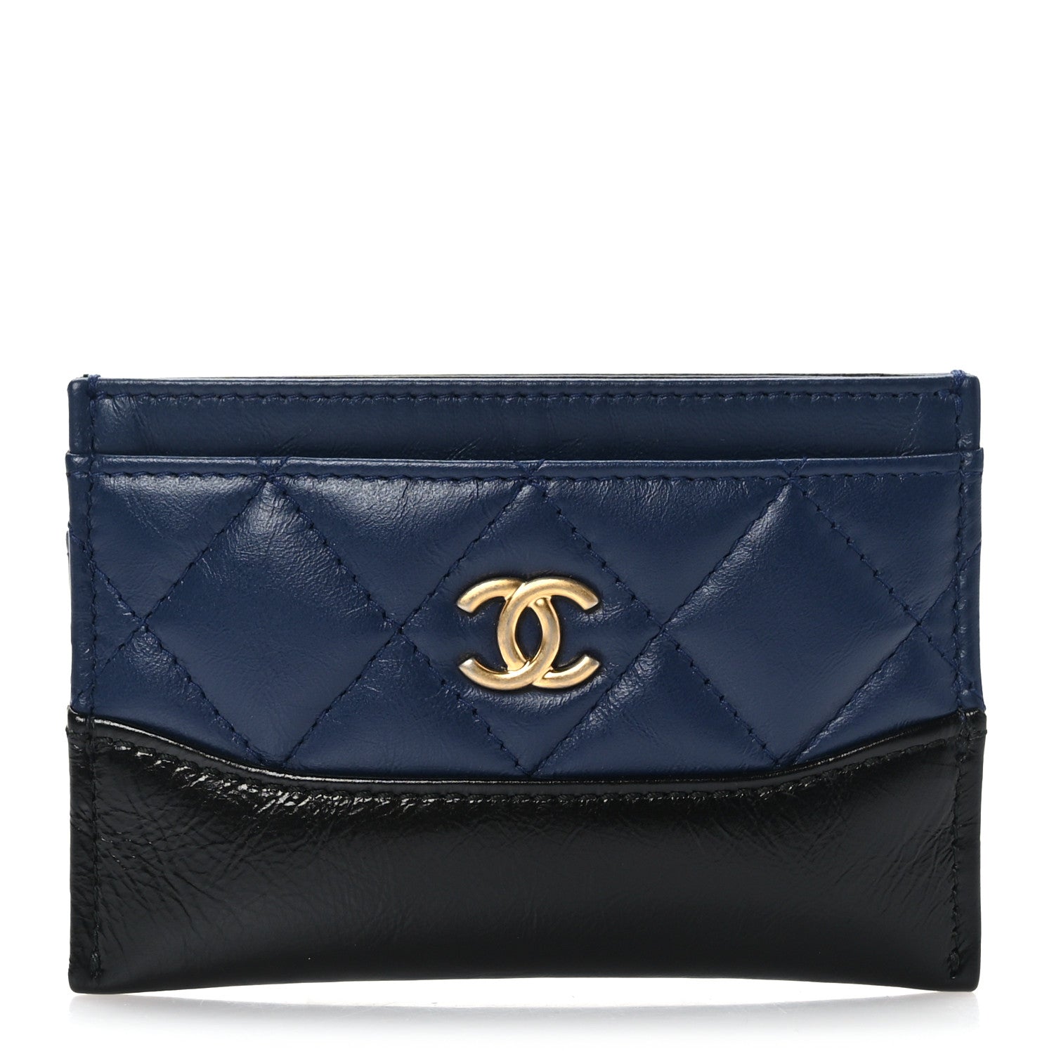Chanel Aged Calfskin Quilted Gabrielle Card Holder Wallet Navy Black 1 of 9