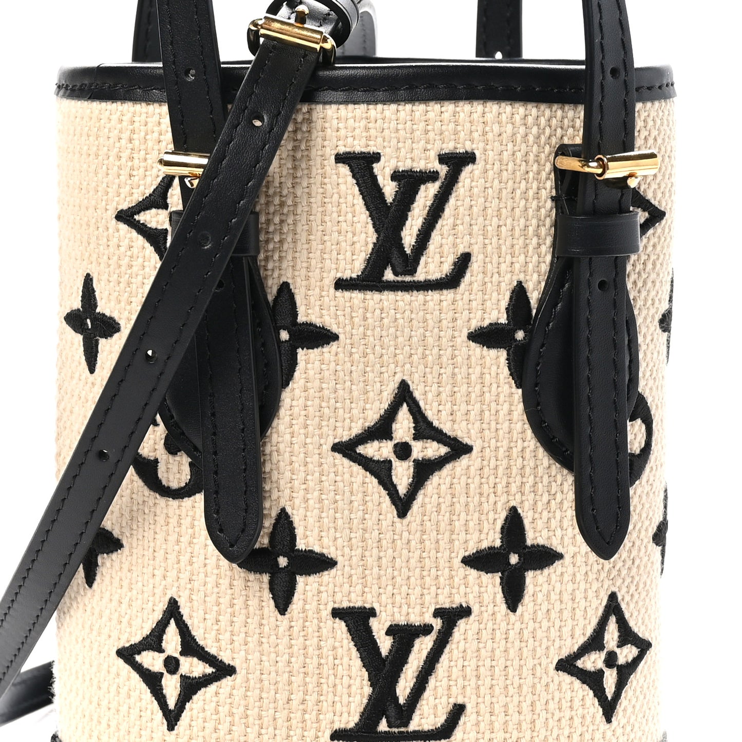 Cotton Calfskin Monogram Nano Bucket Bag Black