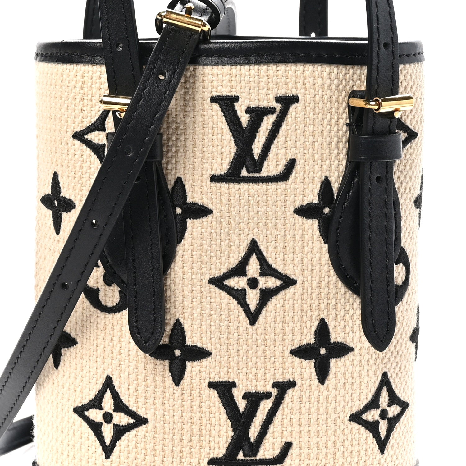 Louis Vuitton Cotton Calfskin Monogram Nano Bucket Bag Black 8 of 10