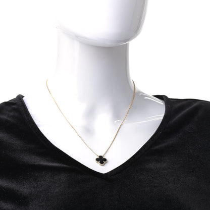 Van Cleef & Arpels 18K Yellow Gold Black Onyx Vintage Alhambra Pendant Necklace 2 of 7