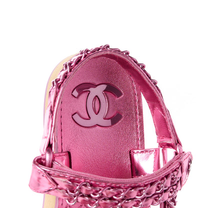 Chanel Metallic Laminated Goatskin Chain Flat Sandals 36 Fuchsia 7 of 8