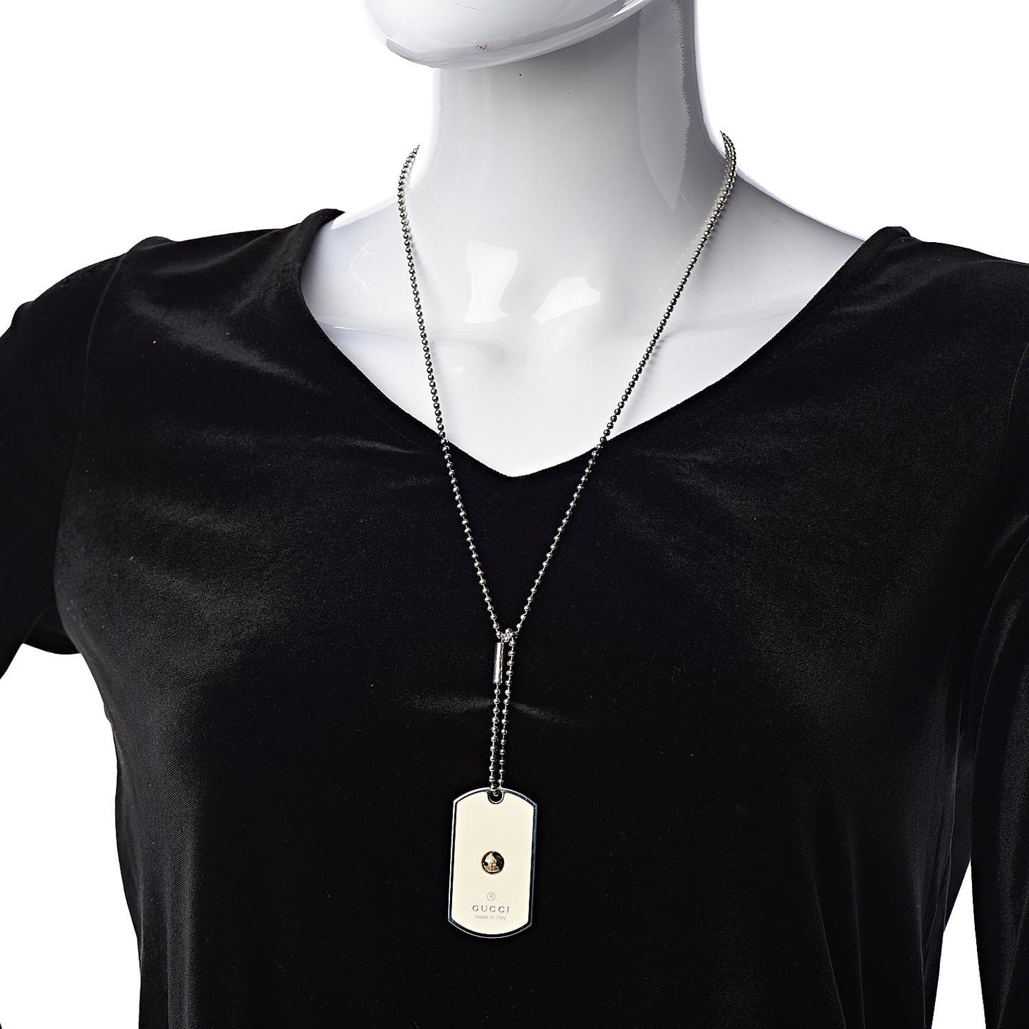 Sterling Silver 18K Yellow Gold Enamel Grammy Dog Tag Necklace White