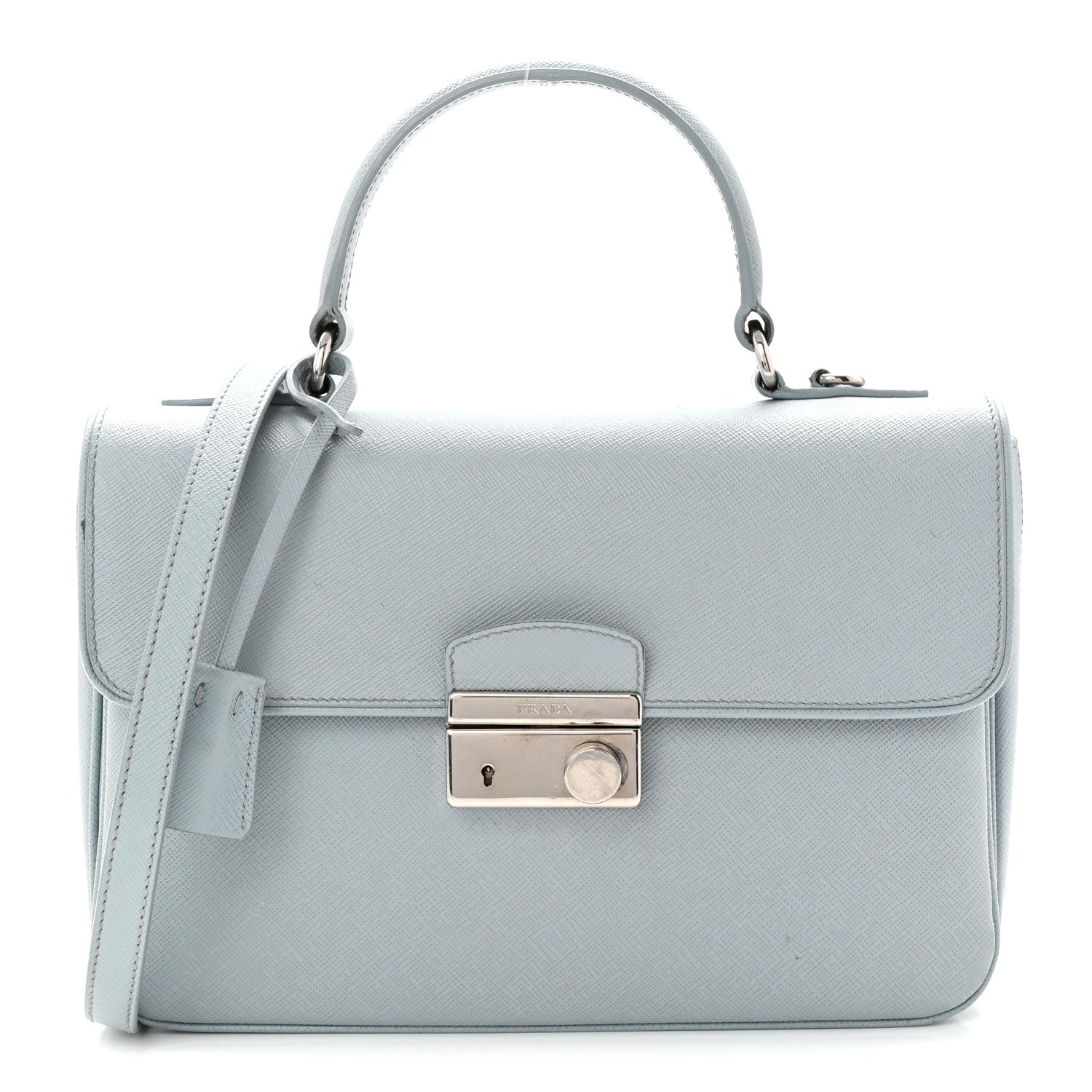 Prada Saffiano Lux Sound Top Handle Light Blue 1 of 17