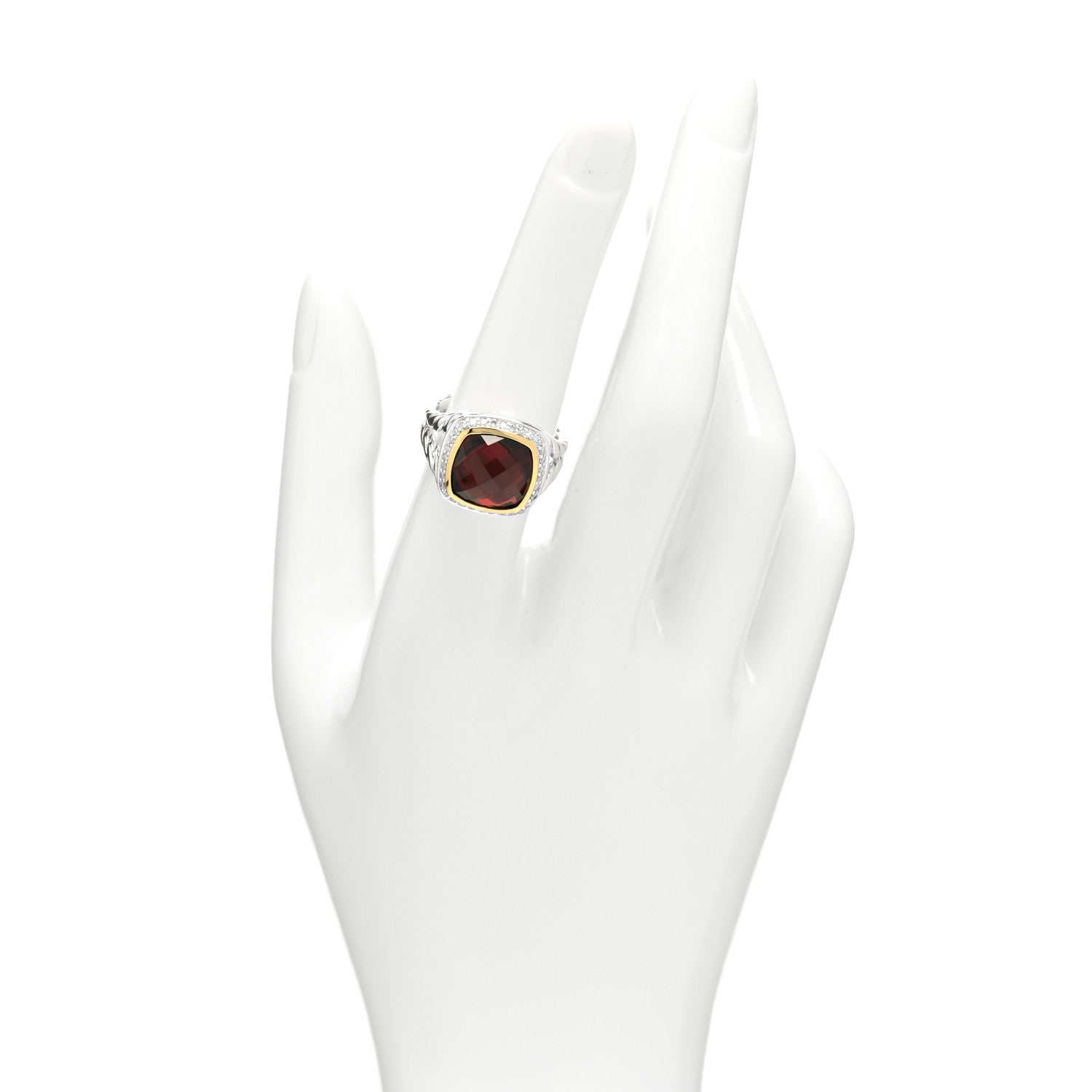 David Yurman Sterling Silver 18K Yellow Gold Diamond Garnet 11mm Albion Ring 54 6.75 2 of 4