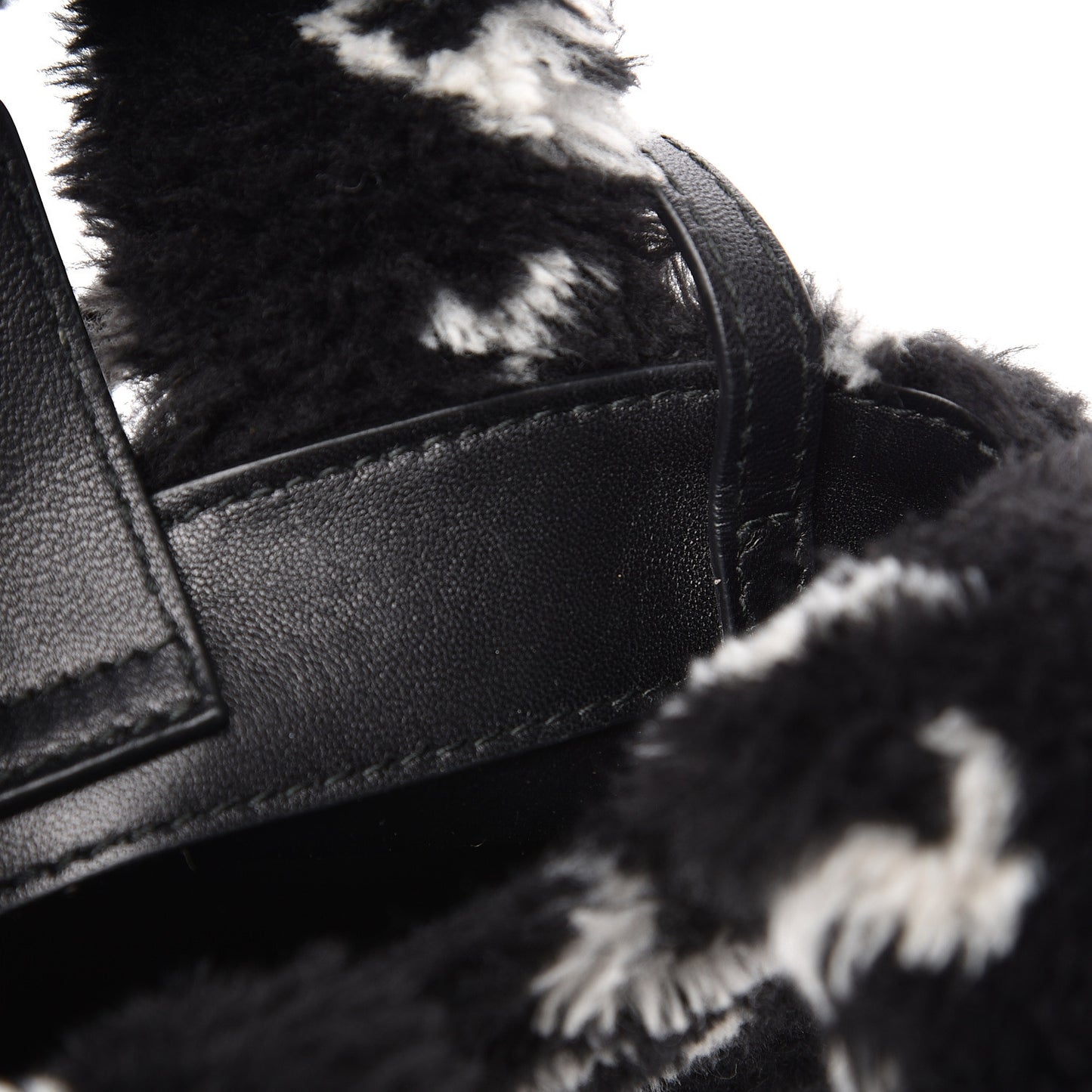 Faux Fur Diagonal Logo Everyday Phone Holder Tote Black White