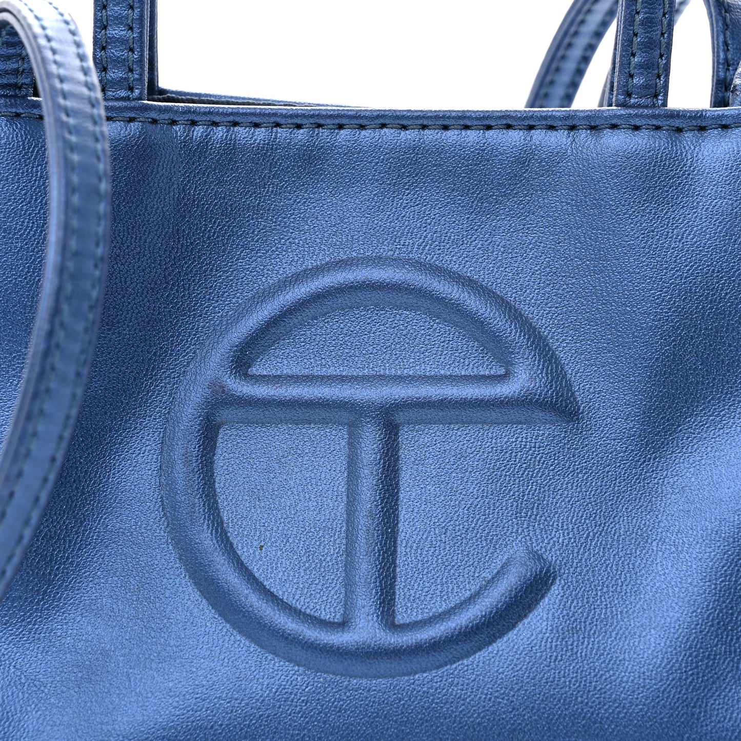 Metallic Vegan Leather Small Shopping Bag Cobalt