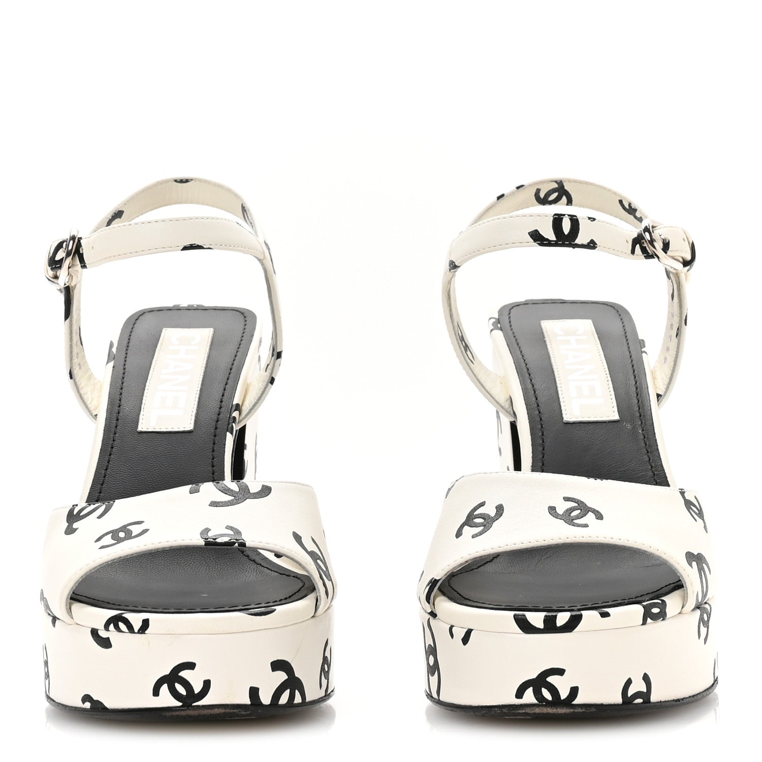 Chanel Printed Lambskin Coco Beach Platform Sandals 37 White Black 2 of 7