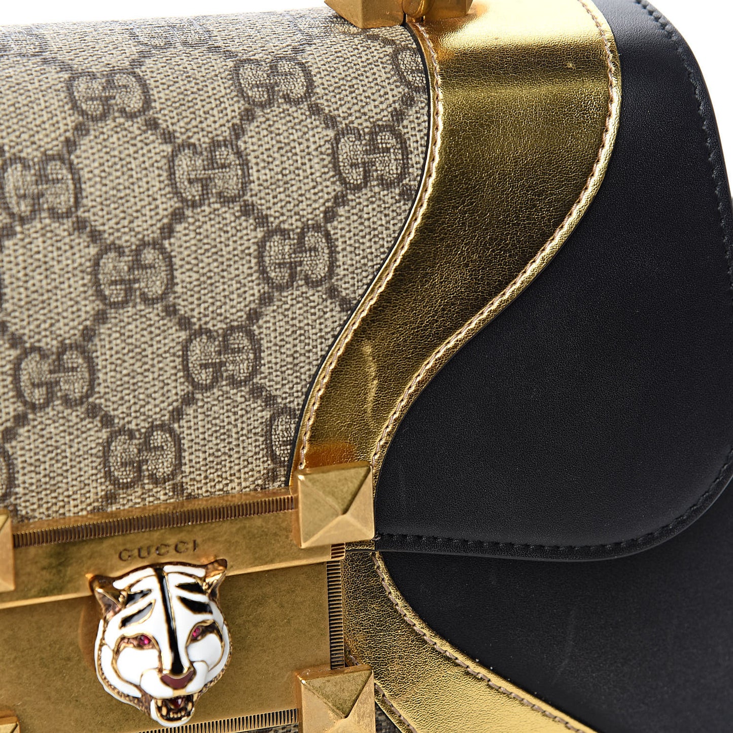 GG Supreme Monogram Small Osiride Top Handle Bag Black Gold