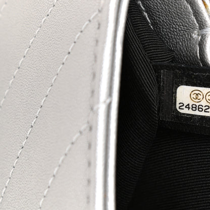 Chanel Metallic Lambskin Chevron Quilted Studded Mini Rectangular Flap Silver 7 of 10