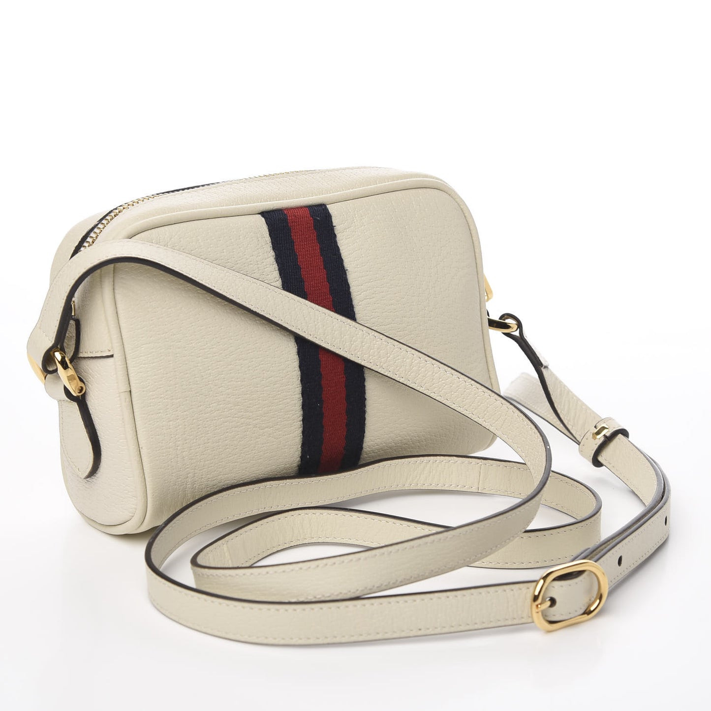 Textured Dollar Calfskin Web Mini Ophidia Shoulder Bag Mystic White
