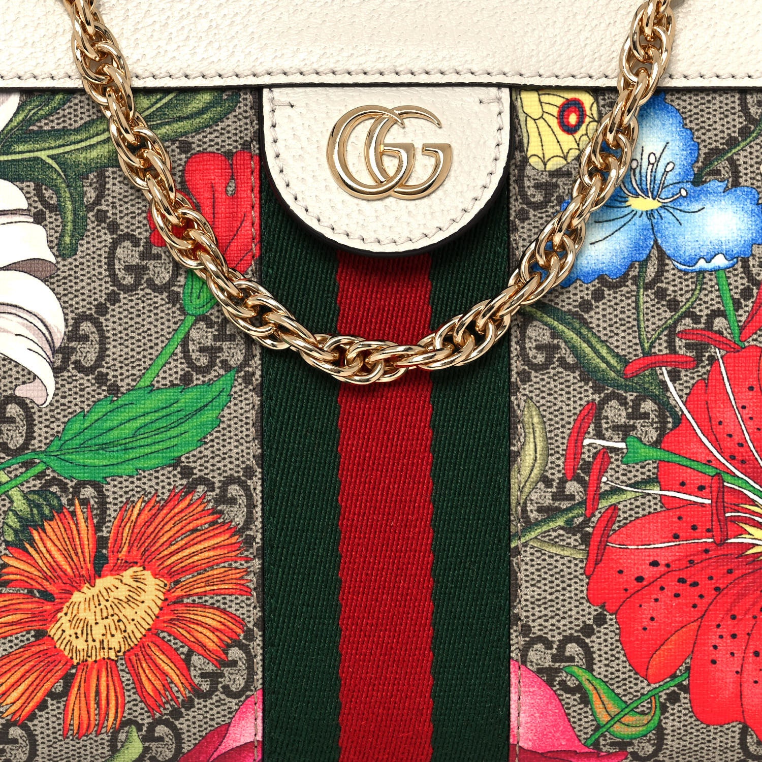 Gucci GG Supreme Monogram Flora Web Small Ophidia Chain Shoulder Bag White 9 of 14