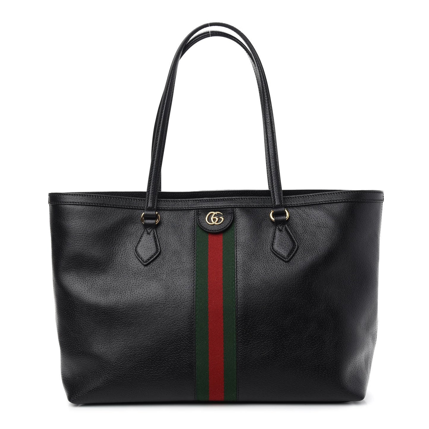 Textured Calfskin Web Medium Ophidia Shopping Tote Black
