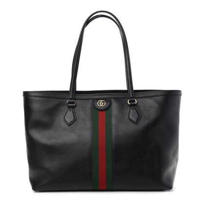 Gucci Textured Calfskin Web Medium Ophidia Shopping Tote Black 1 of 10