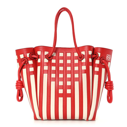 Loewe Calfskin Grid Flamenco Knot Tote Red White 1 of 8